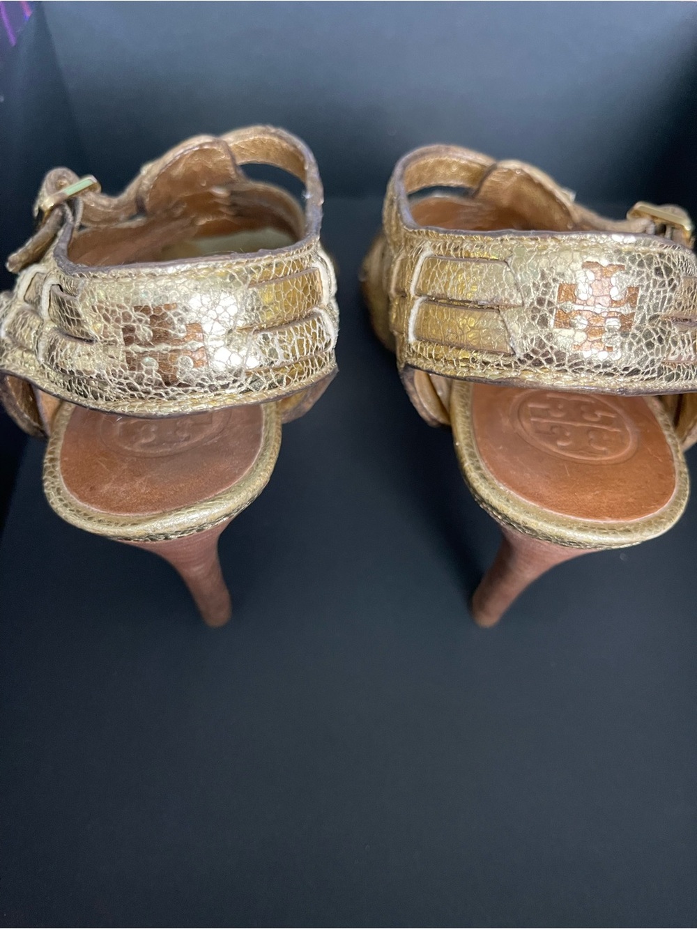 Tory Burch Metallic Gold Knot Slingback Heels